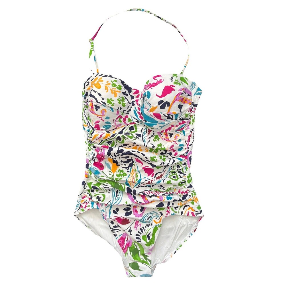 Anne Cole Sz 6 Floral Halter One Piece Swimsuit Multicolor Bright Garden Print